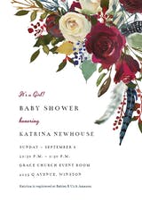 Boho Bordo Flowers - Invitación Para Baby Shower